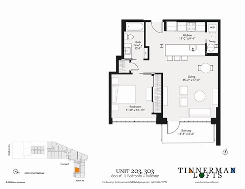 Floor plan for 1 bed, 1 bath, 913 sqft